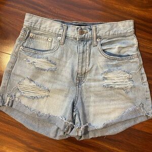 Aeropostale Light Blue Distressed High-Rise Denim Mom Shorts